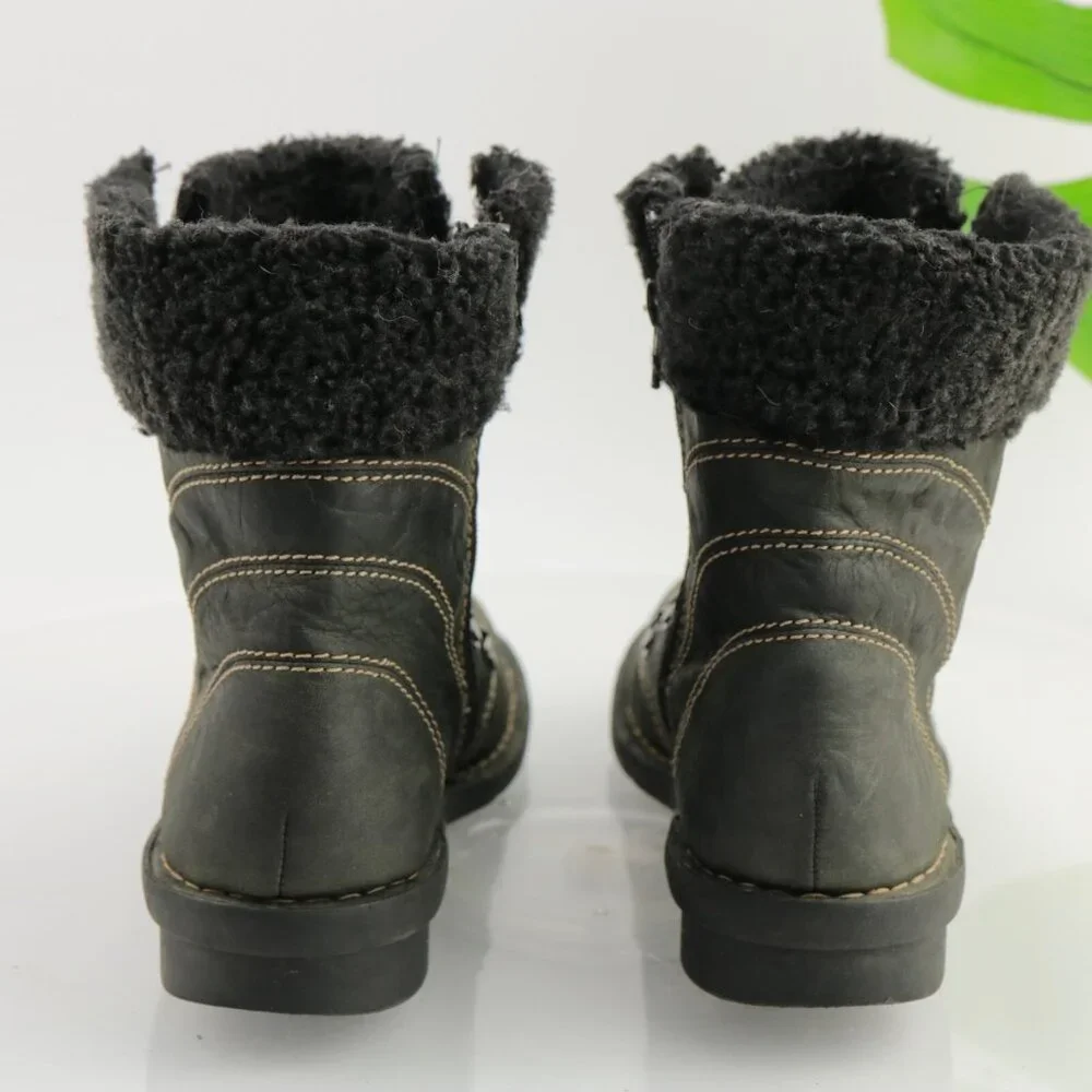 Clarks Womens Nikki Imperial Boot Size 8.5 Black Leather Lace Up Faux Fur Bootie